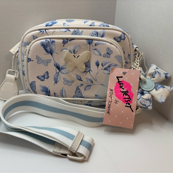 Betsey Johnson Handbags - Luv Betsey Johnson White and Blue Butterfly/floral Print crossbody purse